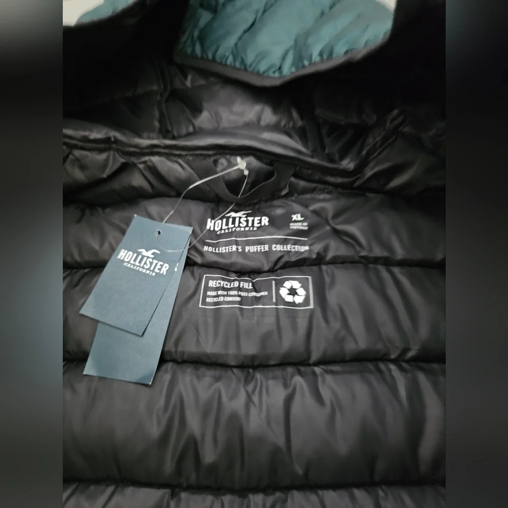 Rare Hollister Ombre Green Puffer Jacket Gradient Design Large New With Tags